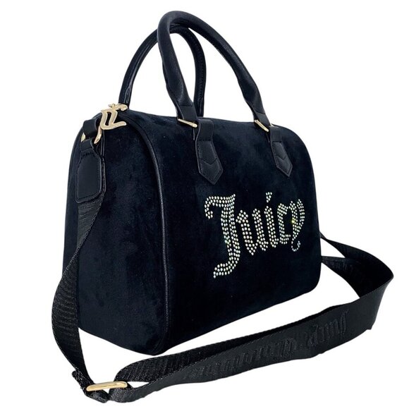 Juicy Couture Black Velvet with Iridescent Rhinestones Obsession Satchel Bag NWT - Picture 5 of 11